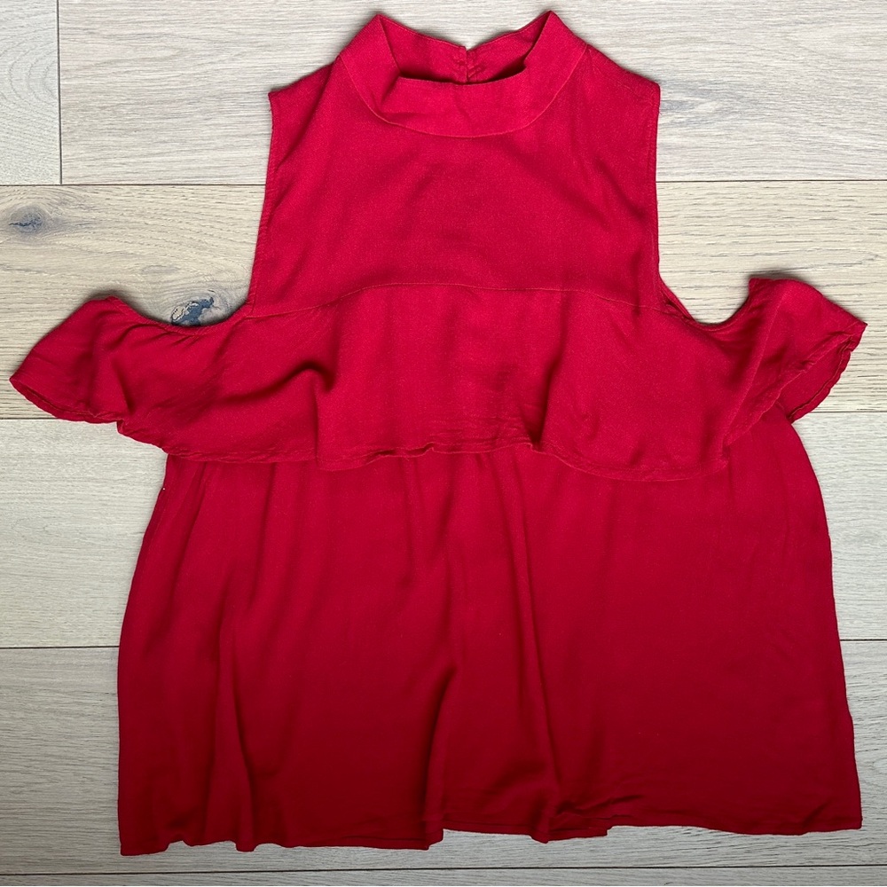 BP. Ruffle Cold Shoulder Top in Red - Picture 2 of 10
